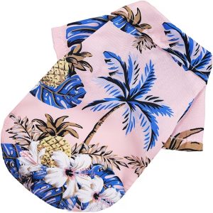 Hawaiian Style Dog Shirt – Pink Palm Print Snap-Up (Medium)