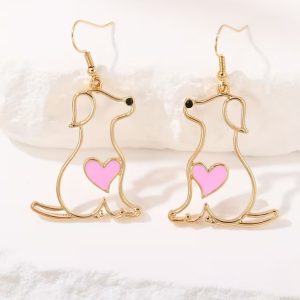 Pink Heart Dog Outline Earrings