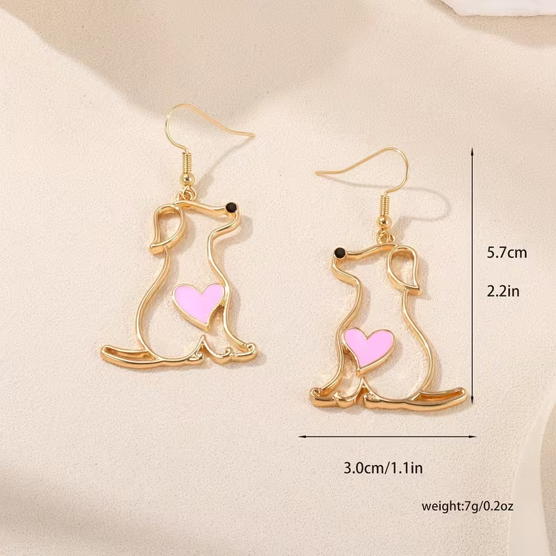 Pink Heart Dog Outline Earrings - Image 2