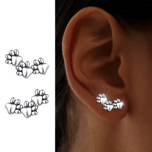 Triple Paw Print Ear Climber Earrings